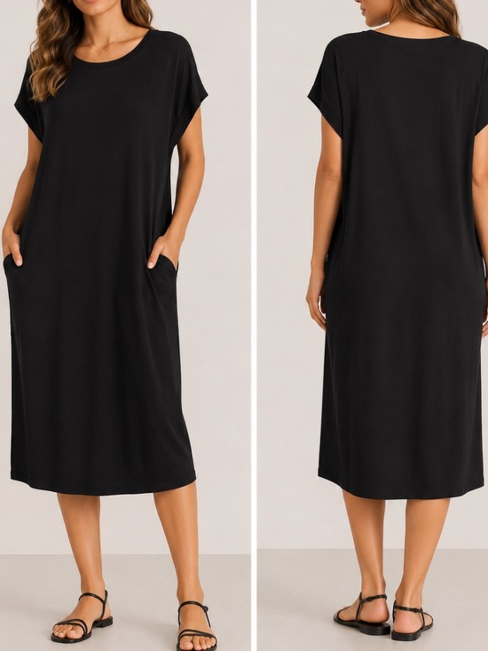 FE Basics Black Ribbed Oversize Minimalist Chic Loungewear Lagenlook Shirt Dress